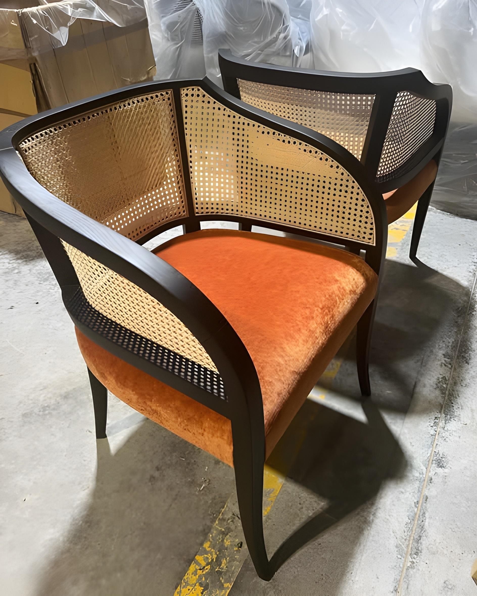 XXI secolo e contemporaneo Sedie da pranzo contemporanee in canna intrecciata, set da 8 in vendita