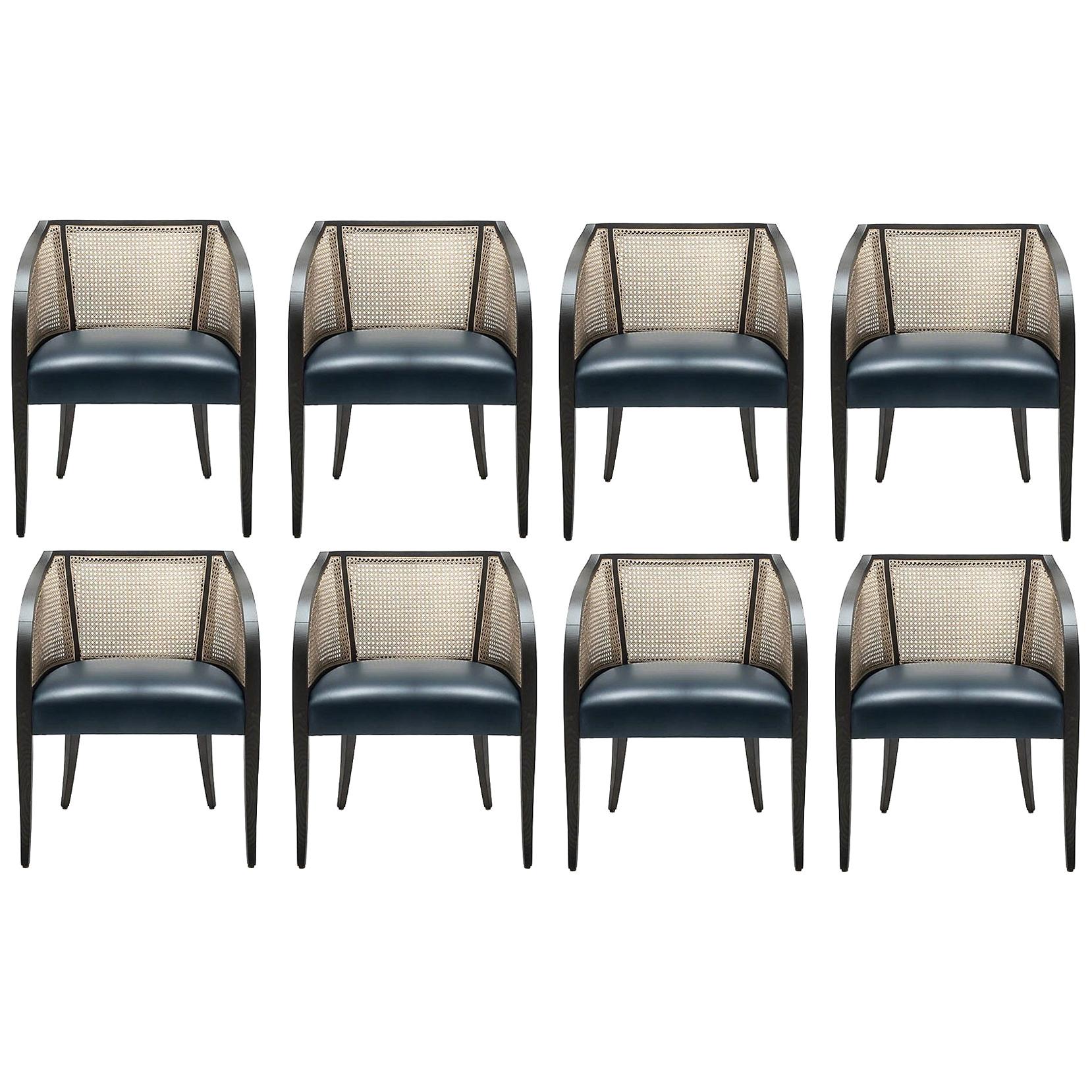 Contemporary Woven Cane Dining Chairs, Set of 8