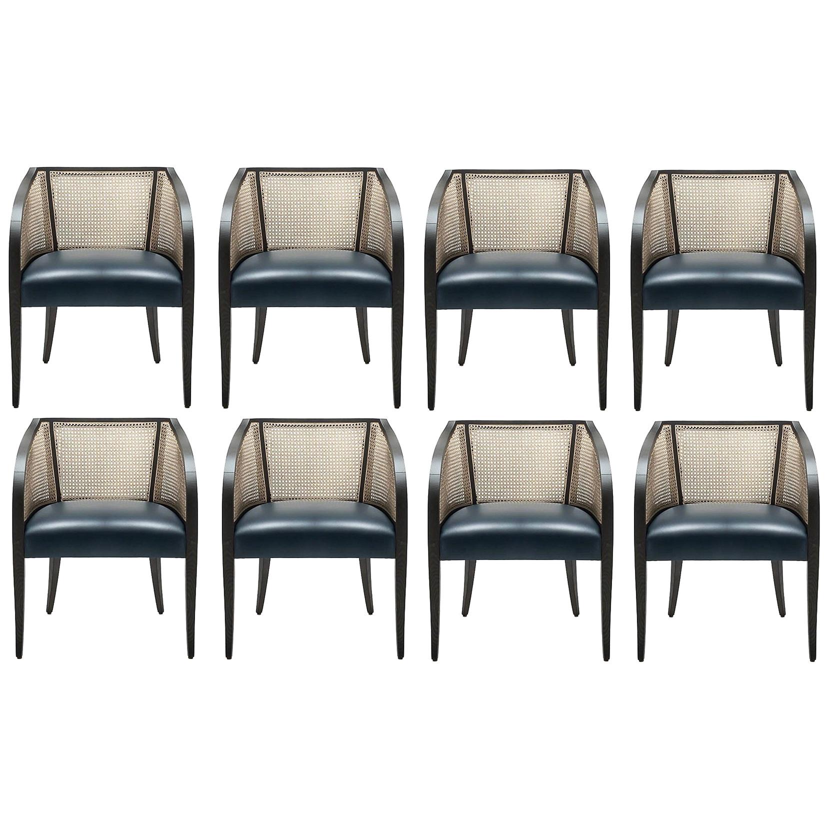 Contemporary Woven Cane Dining Chairs, Set of 8 For Sale