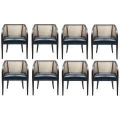 Contemporary Woven Cane Dining Chairs, Set of 8