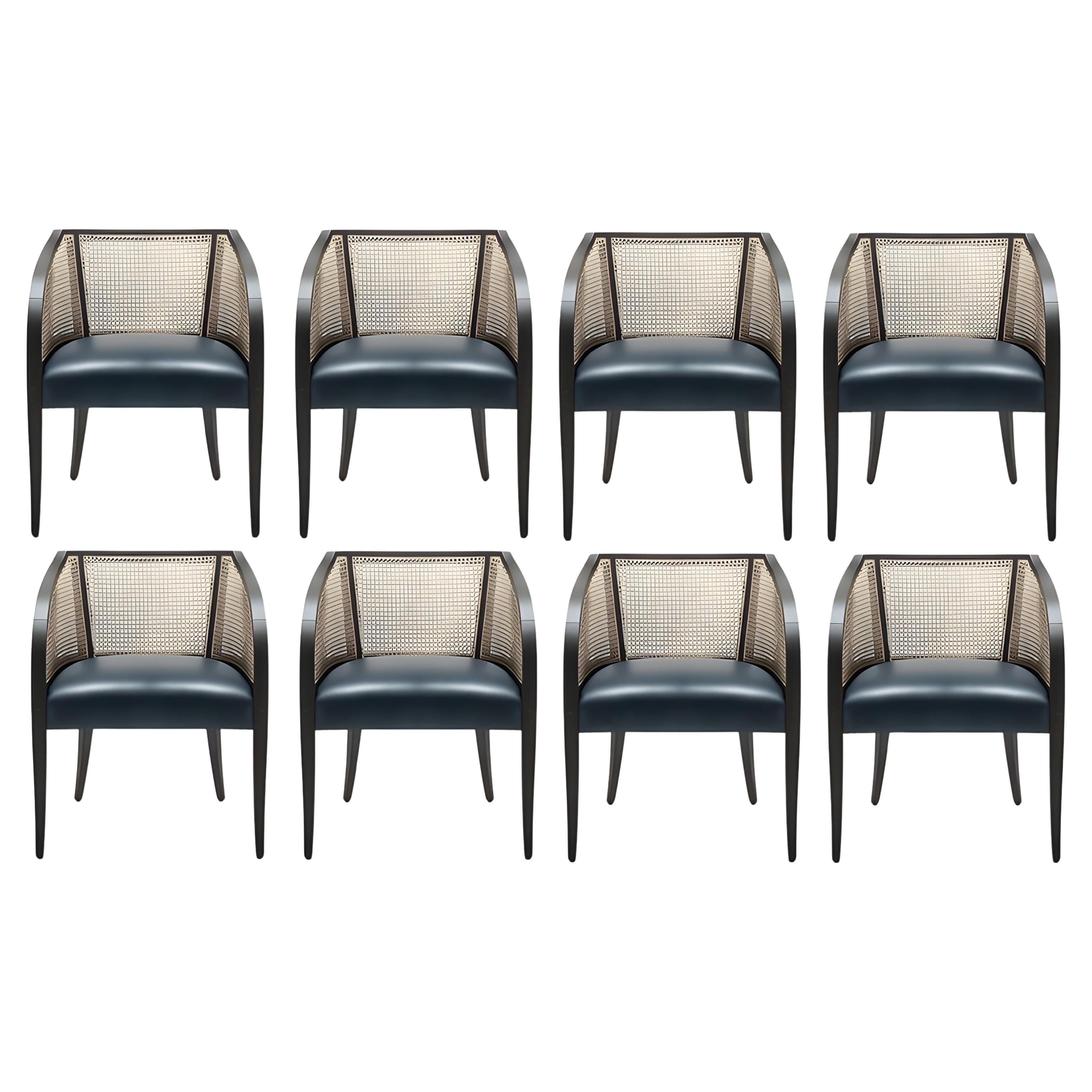 Sedie da pranzo contemporanee in canna intrecciata, set da 8