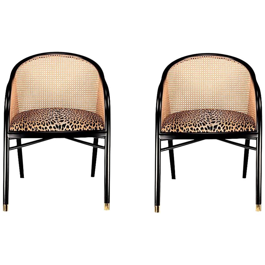 Contemporary Woven Cane Italian Armchair Set