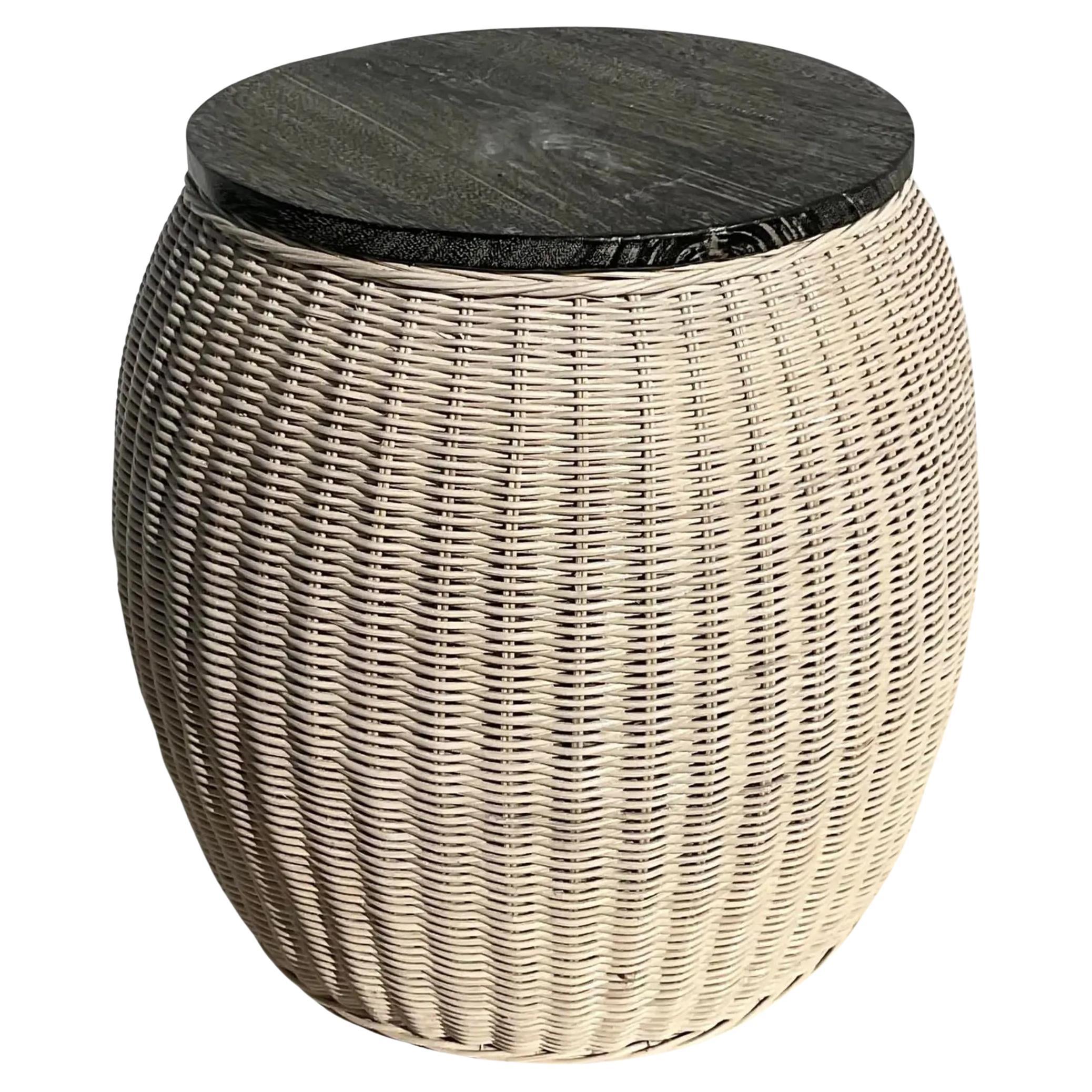 Contemporary Woven Rattan and Limed Ebony Side Table For Sale
