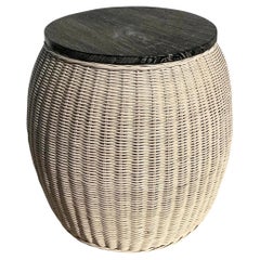Vintage Contemporary Woven Rattan and Limed Ebony Side Table