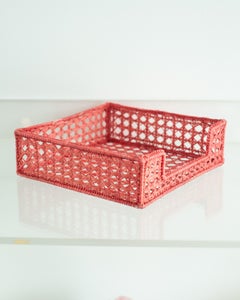 Contemporary Woven Rattan Napkin Holder in Coral