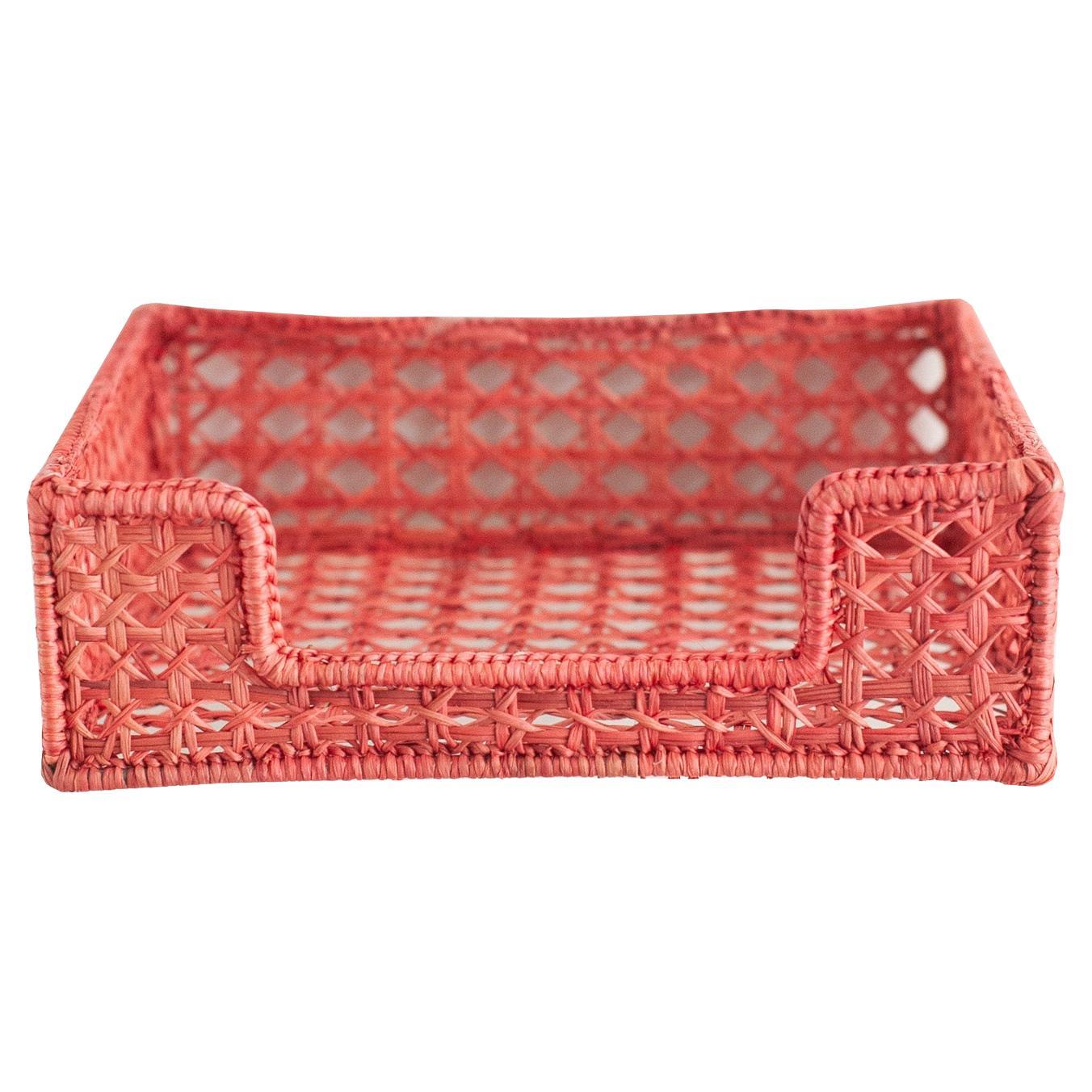 Contemporary Woven Rattan Napkin Holder in Coral