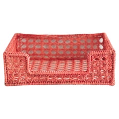 Contemporary Woven Rattan Napkin Holder in Coral