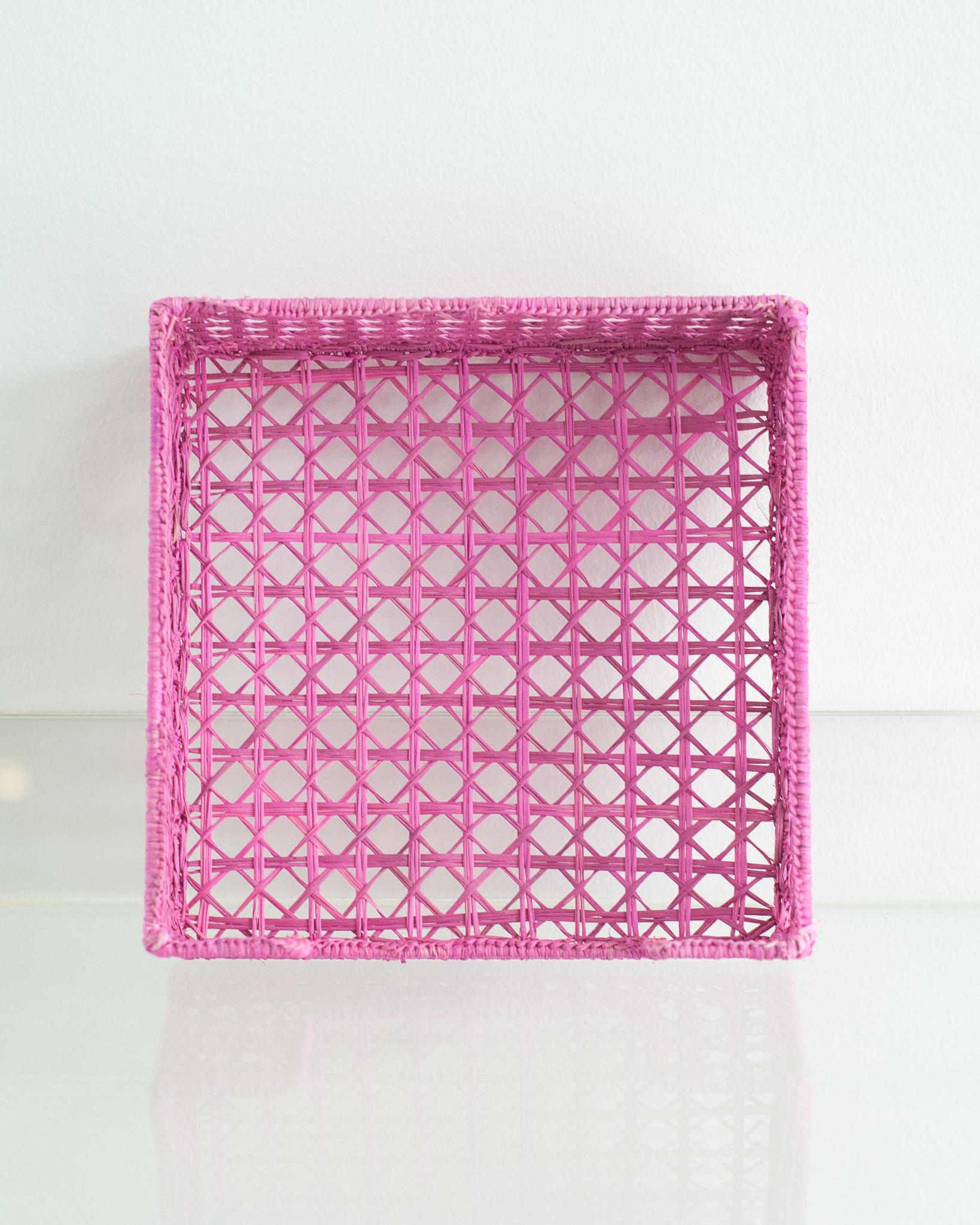 Colombian Contemporary Woven Rattan Napkin Holder in Pink For Sale