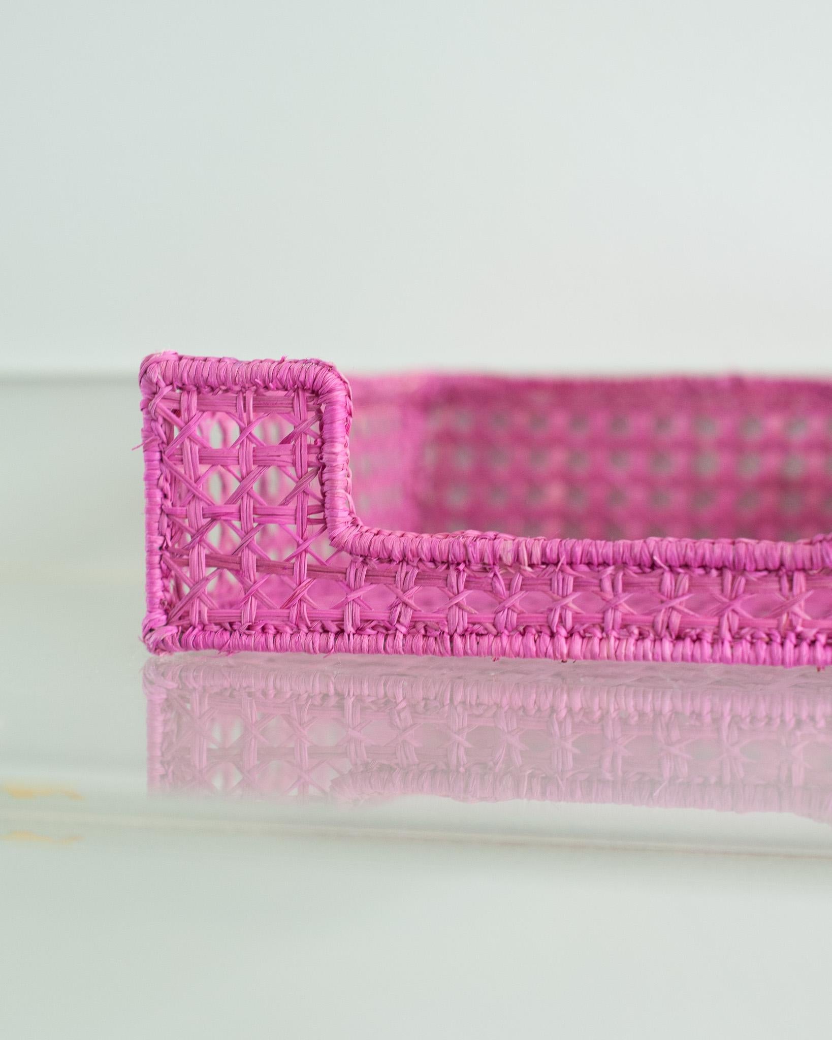 Hand-Woven Contemporary Woven Rattan Napkin Holder in Pink For Sale