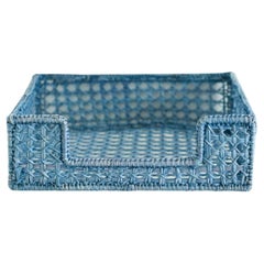 Contemporary Woven Rattan Napkin Holder in Sky Blue