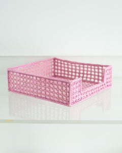 Contemporary Woven Rattan Napkin Holder in Soft Pink