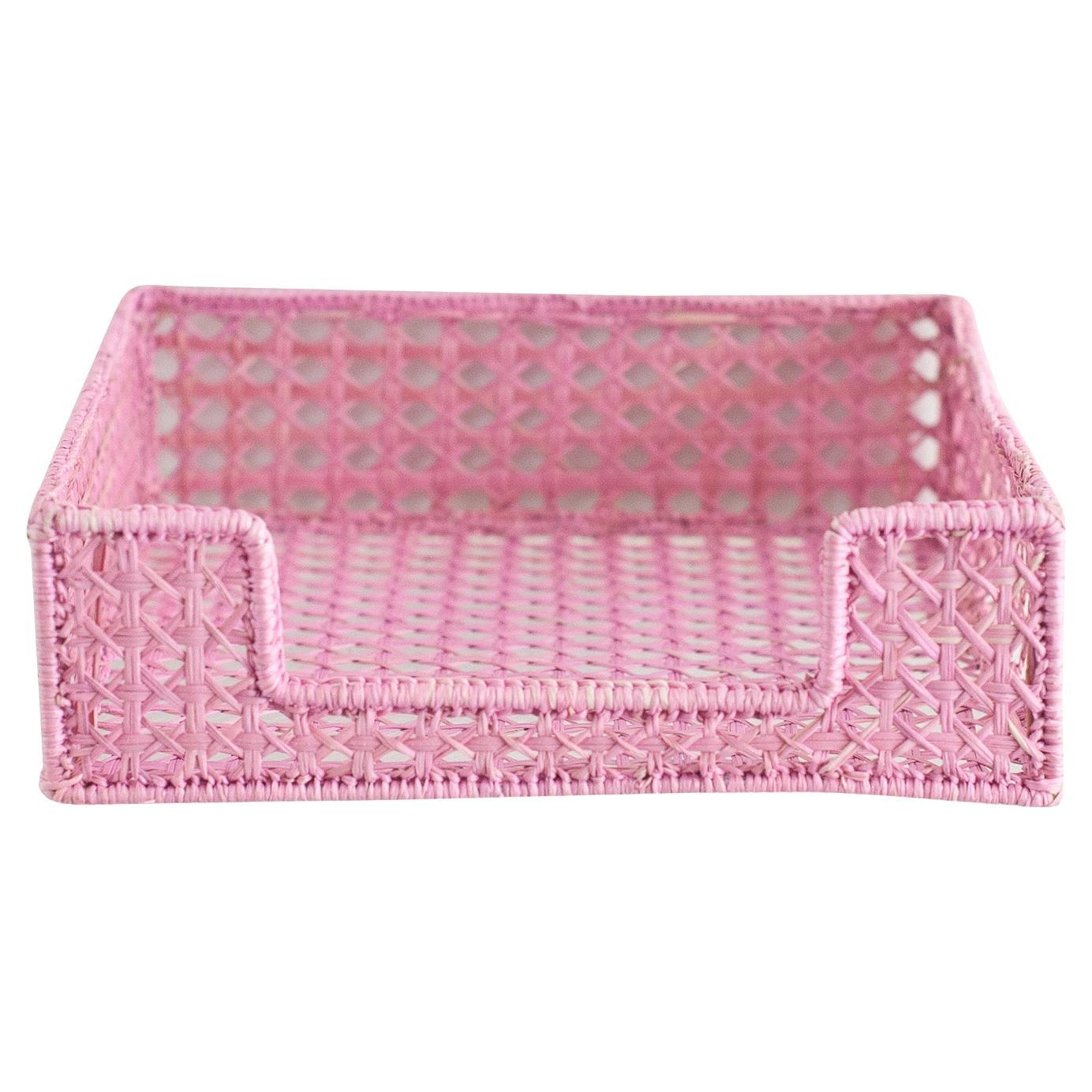 Contemporary Woven Rattan Napkin Holder in Soft Pink