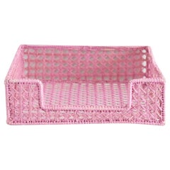 Contemporary Woven Rattan Napkin Holder in Soft Pink