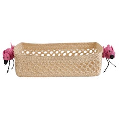 Cesta rectangular pequeña de ratán tejido contemporáneo con flamencos