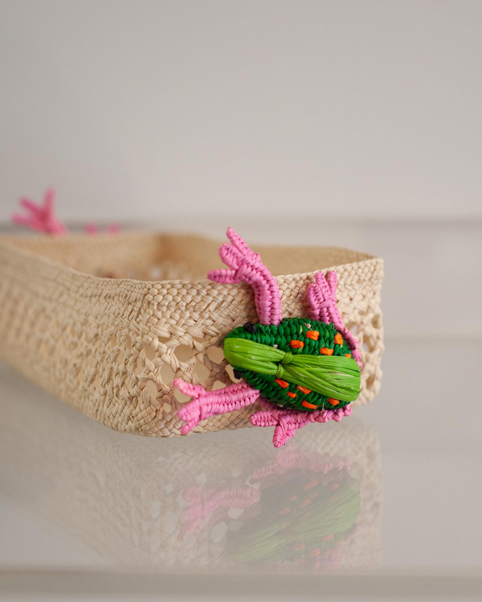 Hand-Woven Contemporary Woven Rattan Small Rectangular Basket with Frogs For Sale