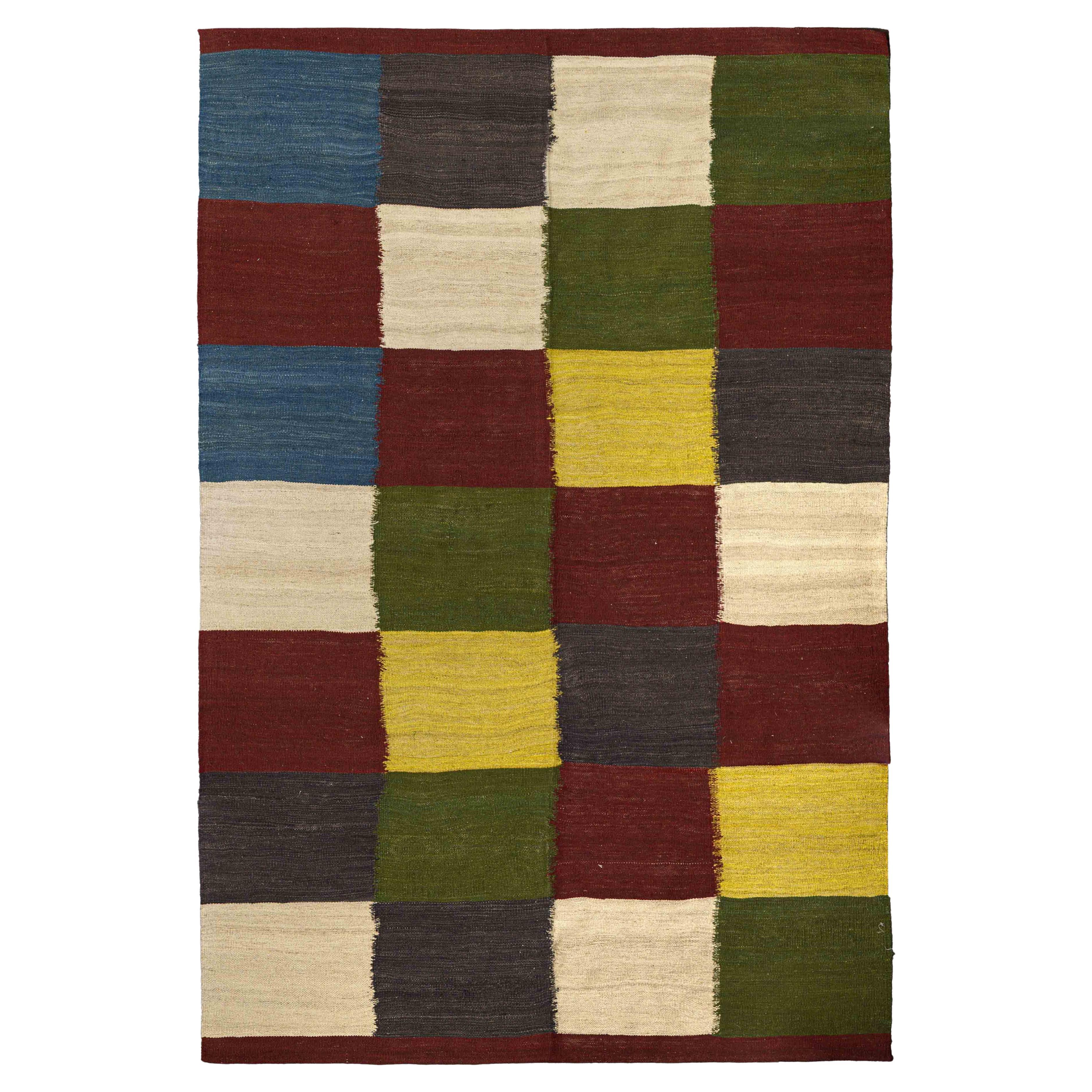 Contemporary Woven Rug, 5 ft × 8 ft , rote, grüne und blaue Blöcke im Angebot