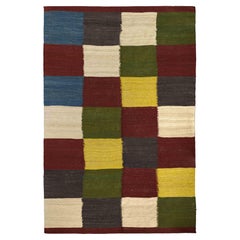 Contemporary Woven Rug, 5 ft × 8 ft , rote, grüne und blaue Blöcke