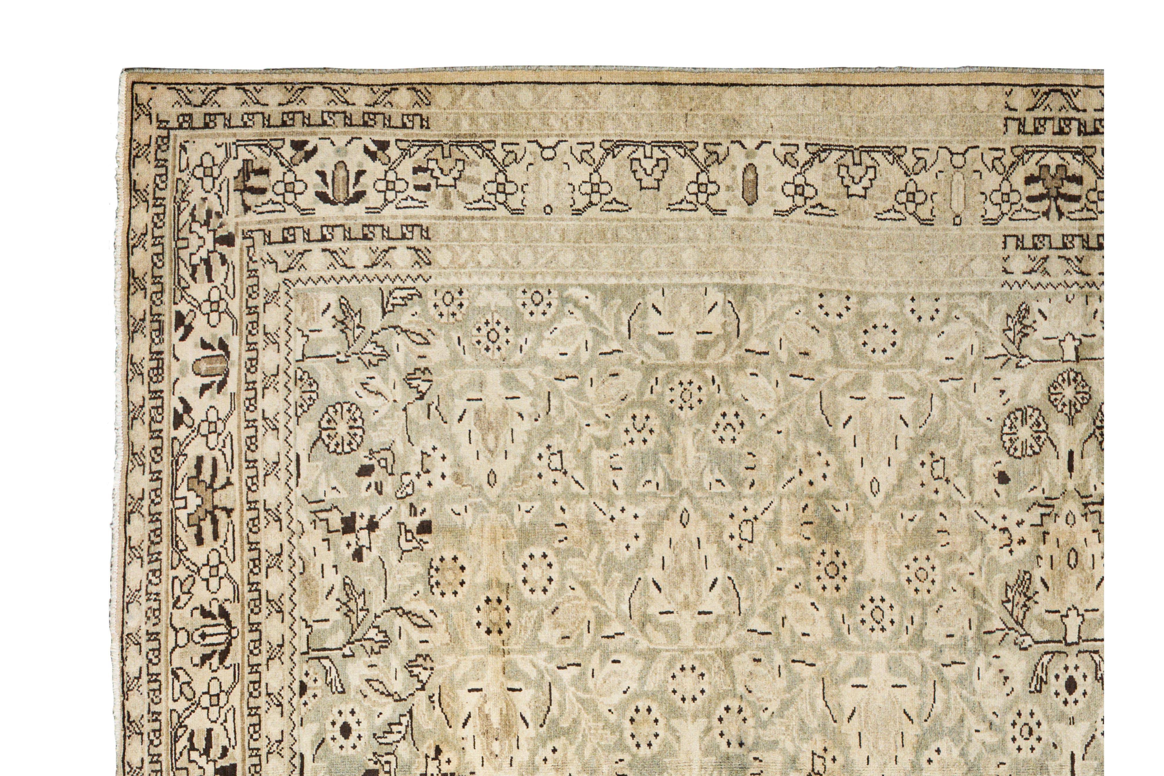 Zeitgenössischer Webteppich, 7 ft × 10 ft , Elfenbein und Braun (Wolle) im Angebot