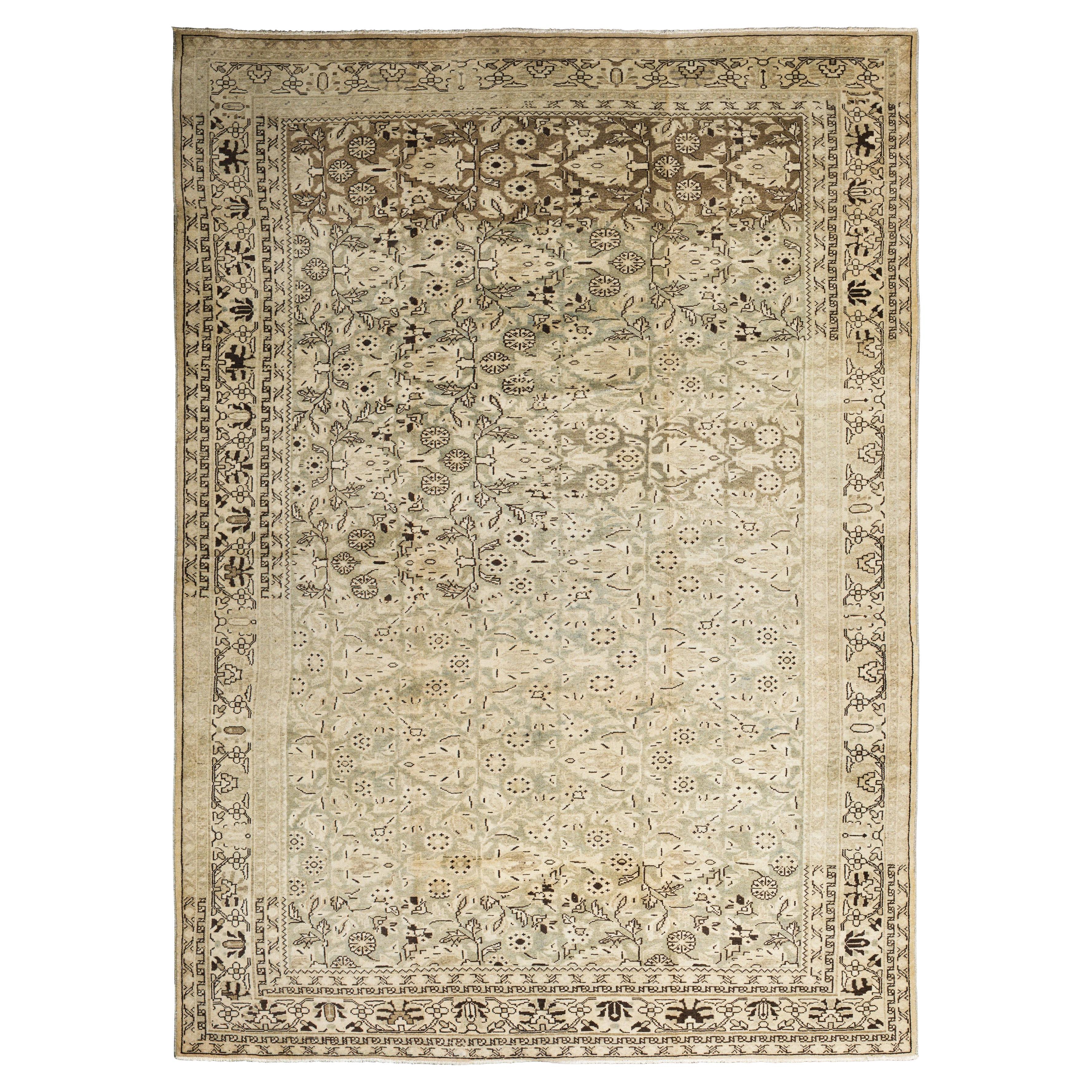 Zeitgenössischer Webteppich, 7 ft × 10 ft , Elfenbein und Braun im Angebot