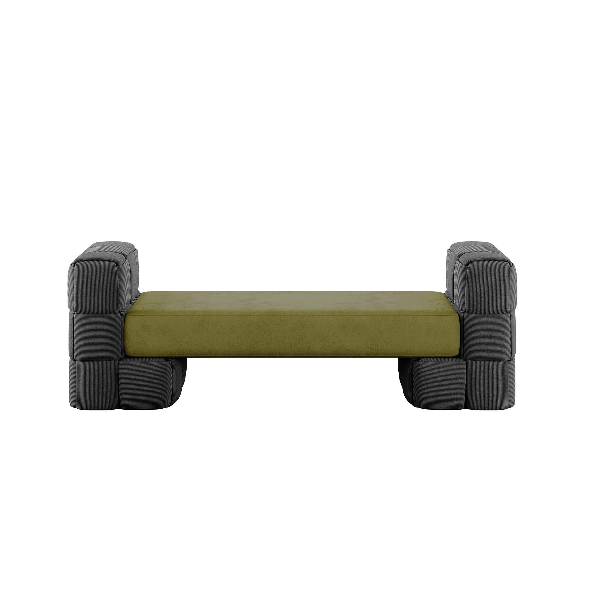 Contemporary Upholstered Green Color Bench 
Our Contemporary Upholstered Bench is a versatile and stylish piece that seamlessly blends into various interior styles, from the most minimalistic to brutalist designs. 
Its neutral color provides a