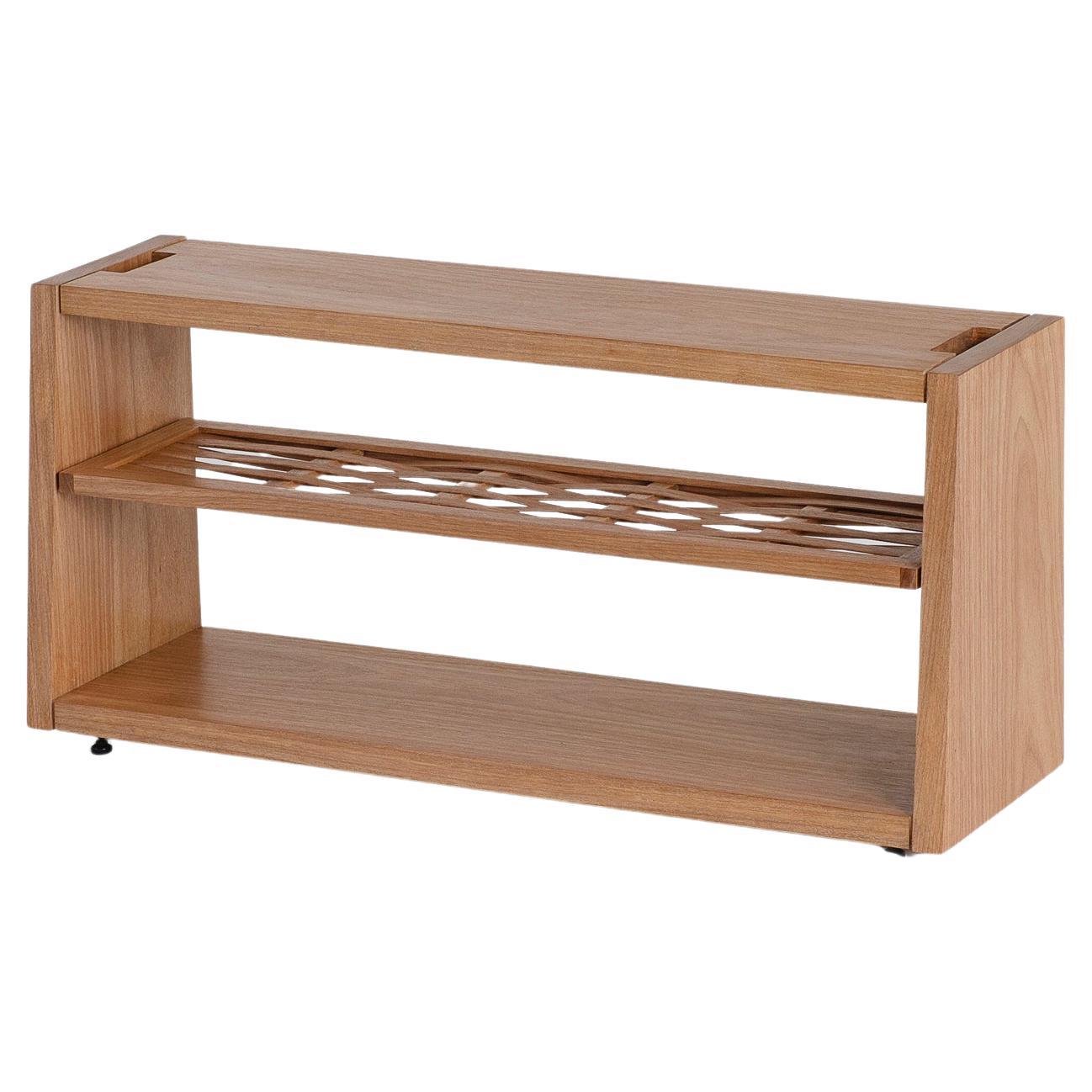 Contemporary Woven Wood Bench 92cm in Solid Brazilian Wood For Sale
