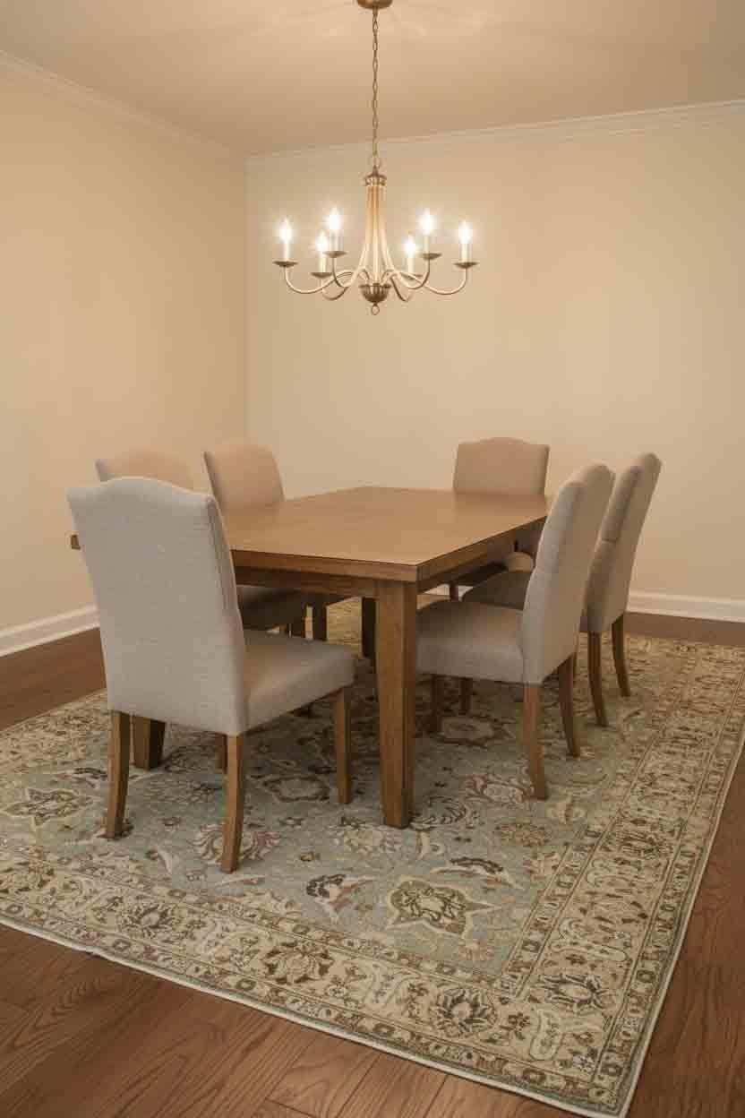 Dieser moderne Wollteppich präsentiert eine raffinierte Interpretation traditioneller Blumen- und Rankenmotive, die in einem eleganten Allover-Layout angeordnet und von einer dekorativen Bordüre eingerahmt sind. Die mittelflorige Wollkonstruktion