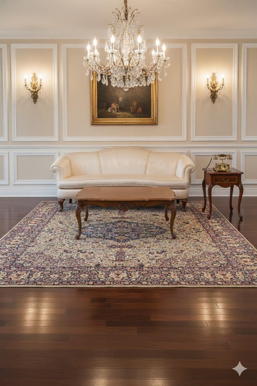 Tabriz Tapis contemporain en laine tissée, 8 pi × 11 pi , Médaillon crème, marine et rouge en vente