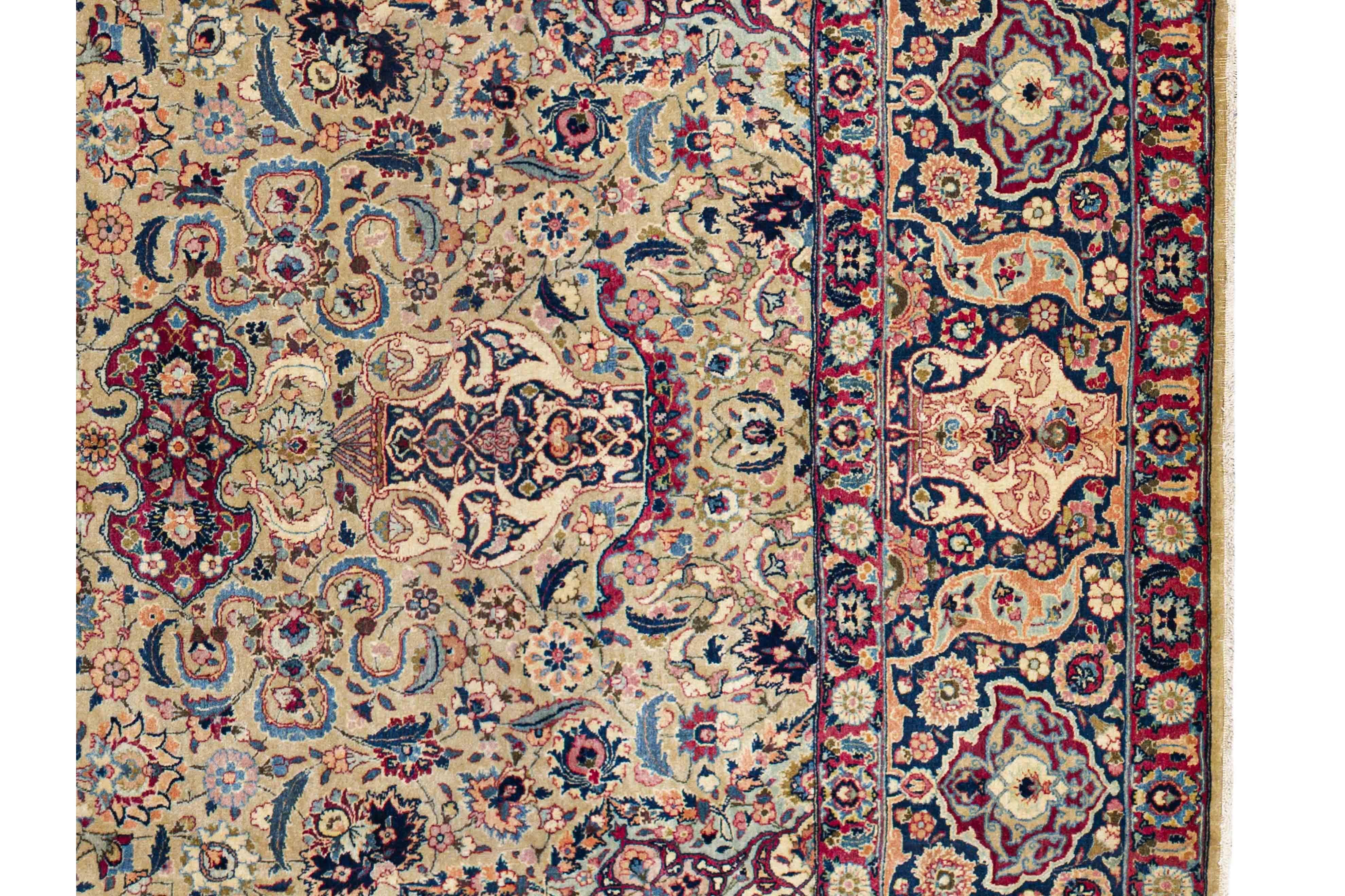 Perse Tapis contemporain en laine tissée, 8 pi × 11 pi , Médaillon crème, marine et rouge en vente