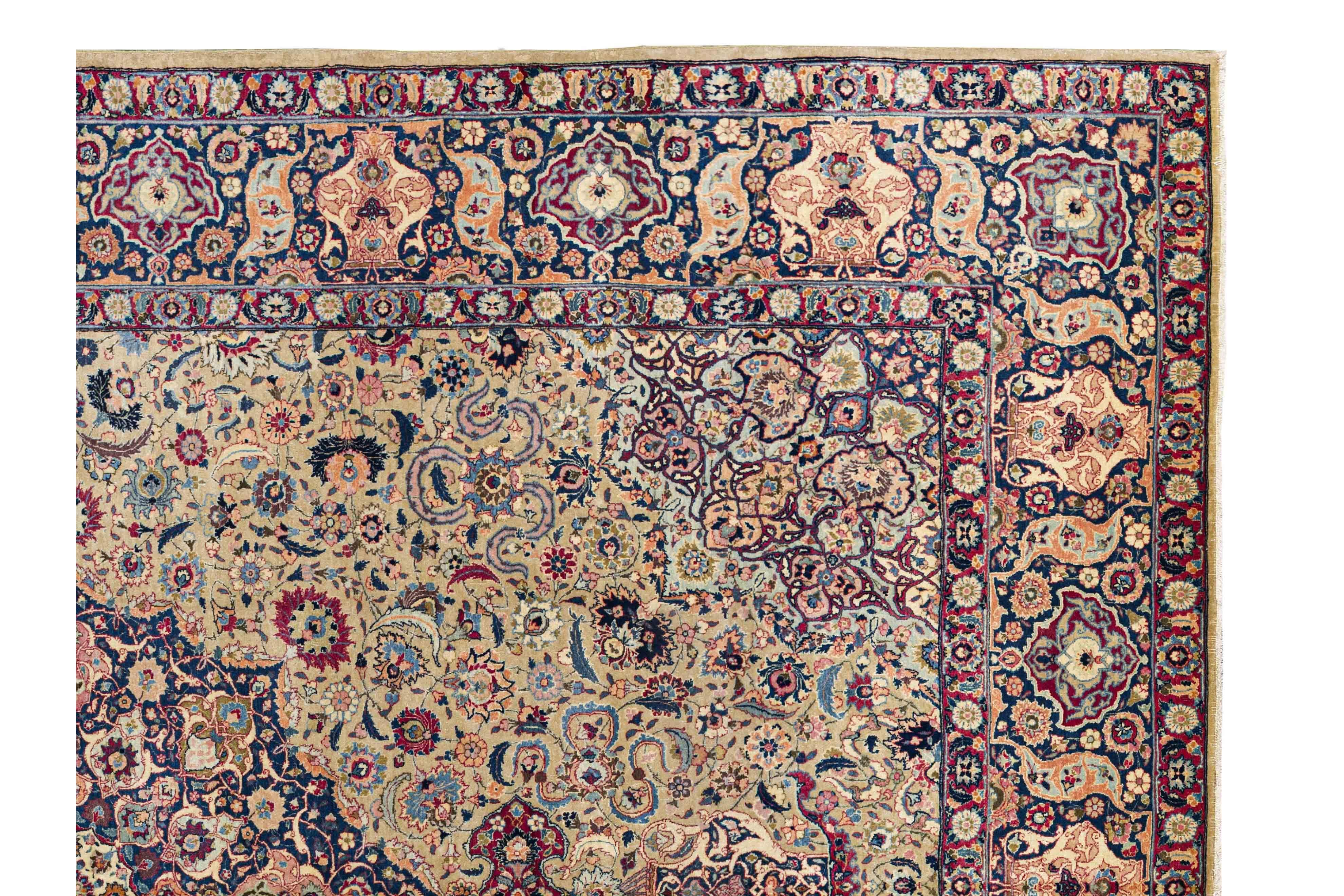 Laine Tapis contemporain en laine tissée, 8 pi × 11 pi , Médaillon crème, marine et rouge en vente