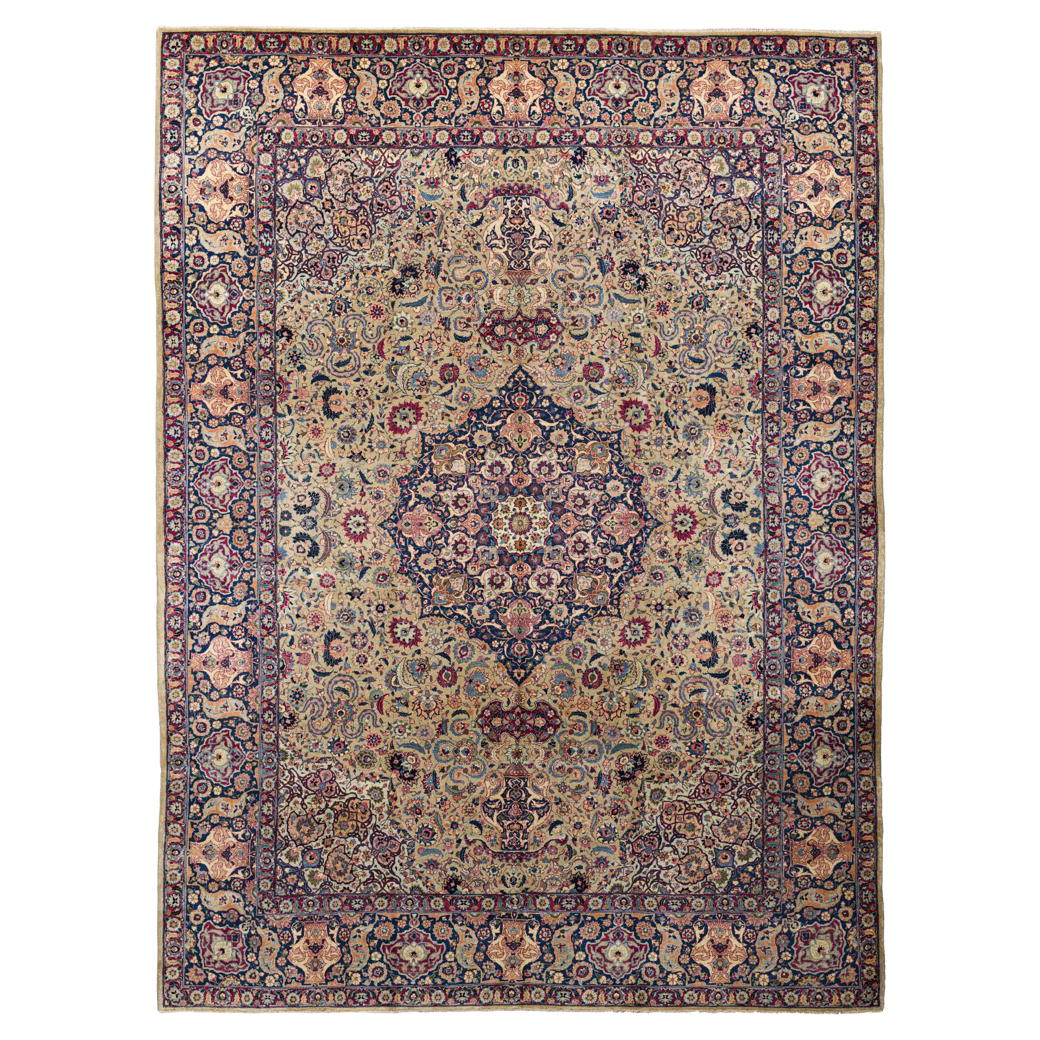 Contemporary Woven Wool Rug, 8 ft × 11 ft , Creme, Marine und rote Medalli