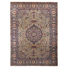 Contemporary Woven Wool Rug, 8 ft × 11 ft , Creme, Marine und rote Medalli