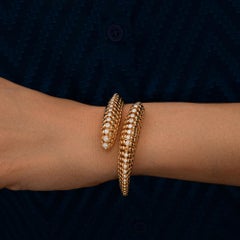 Contemporary 1.57Ct Diamond Accents Textured Wrap Bangle 18 Karat Yellow Gold