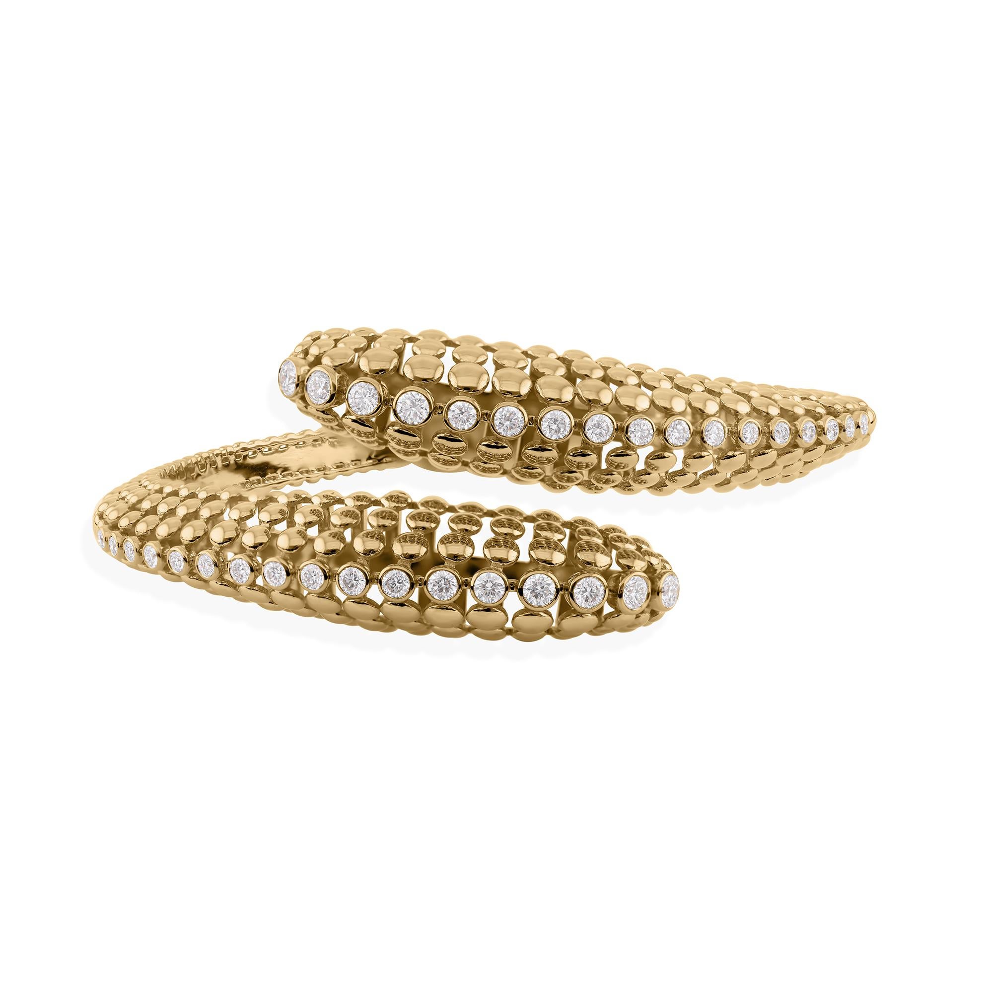 Art Deco Contemporary Wraparound Bracelet in 18k Solid Gold with 1.57Ct Diamonds For Sale
