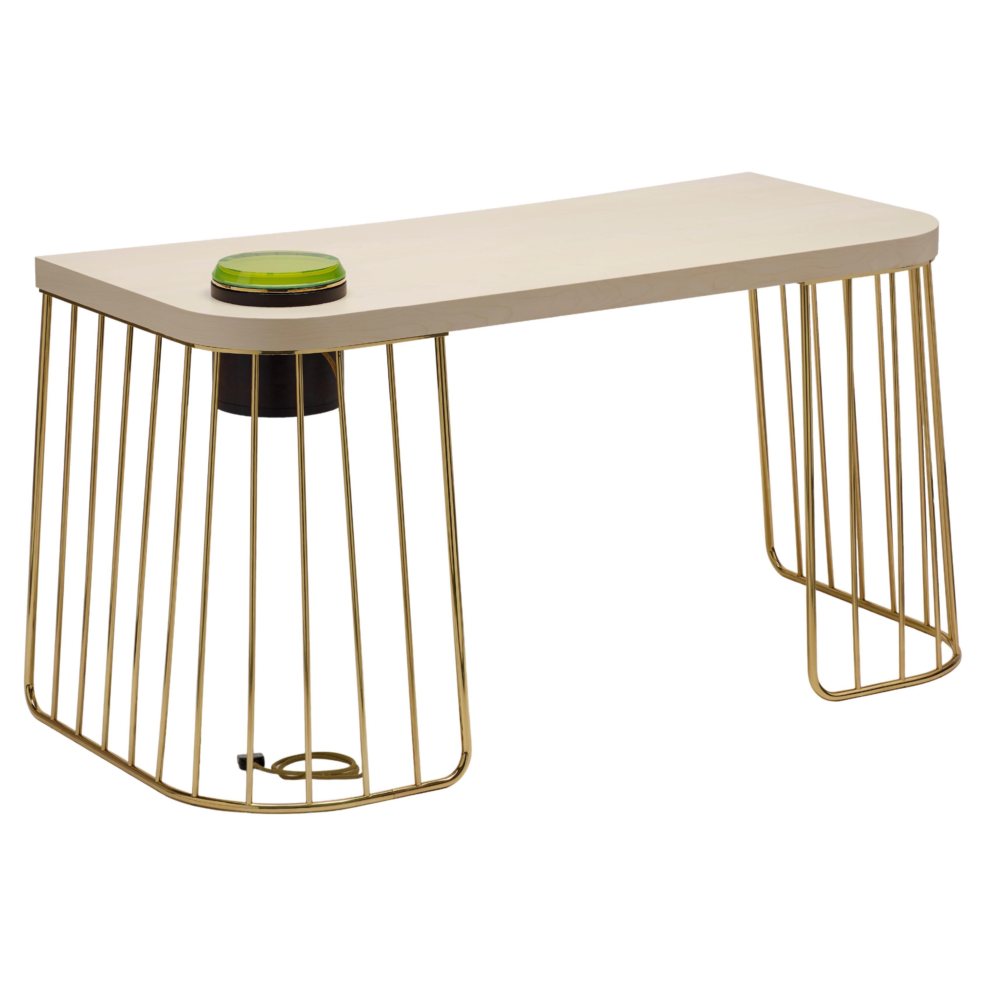 Contemporary Writing Desk "Cary" by Studio Catoir, Maple Top and Brass Base