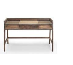 Contemporary Writing Desk In Solid Wood and Glass Worktop