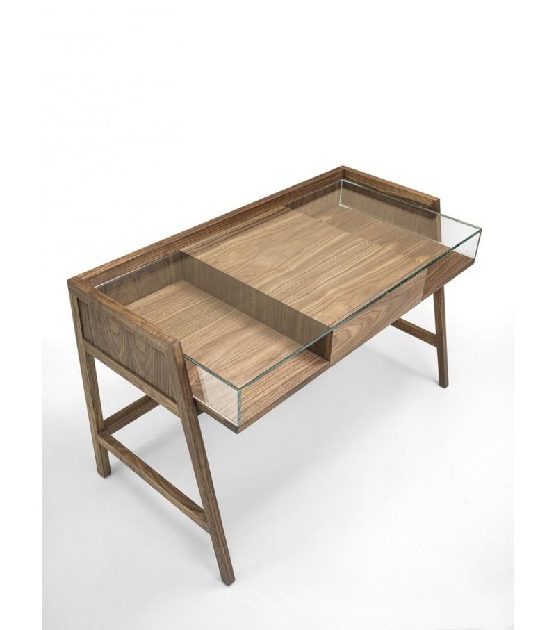 Modern Contemporary Writing Desk In Solid Wood and Glass Worktop For Sale