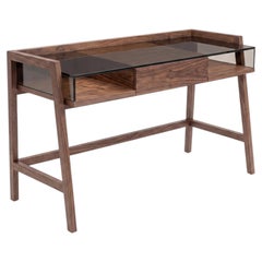 Scrivania contemporanea in Wood Wood e piano di lavoro in vetro