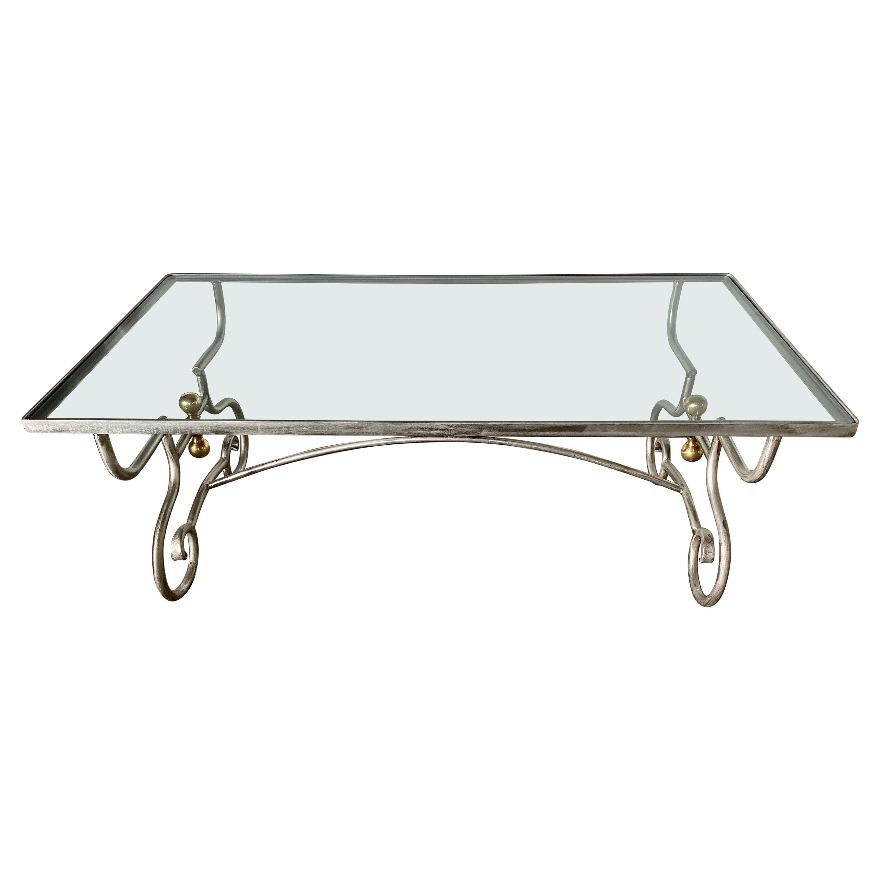 Contemporary Wrought Iron and Glass Coffee Table