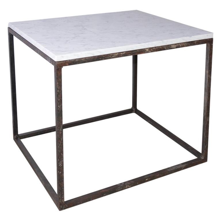 Custom Made Contemporary Wrought Iron and Marble Side/Lamp Table For Sale