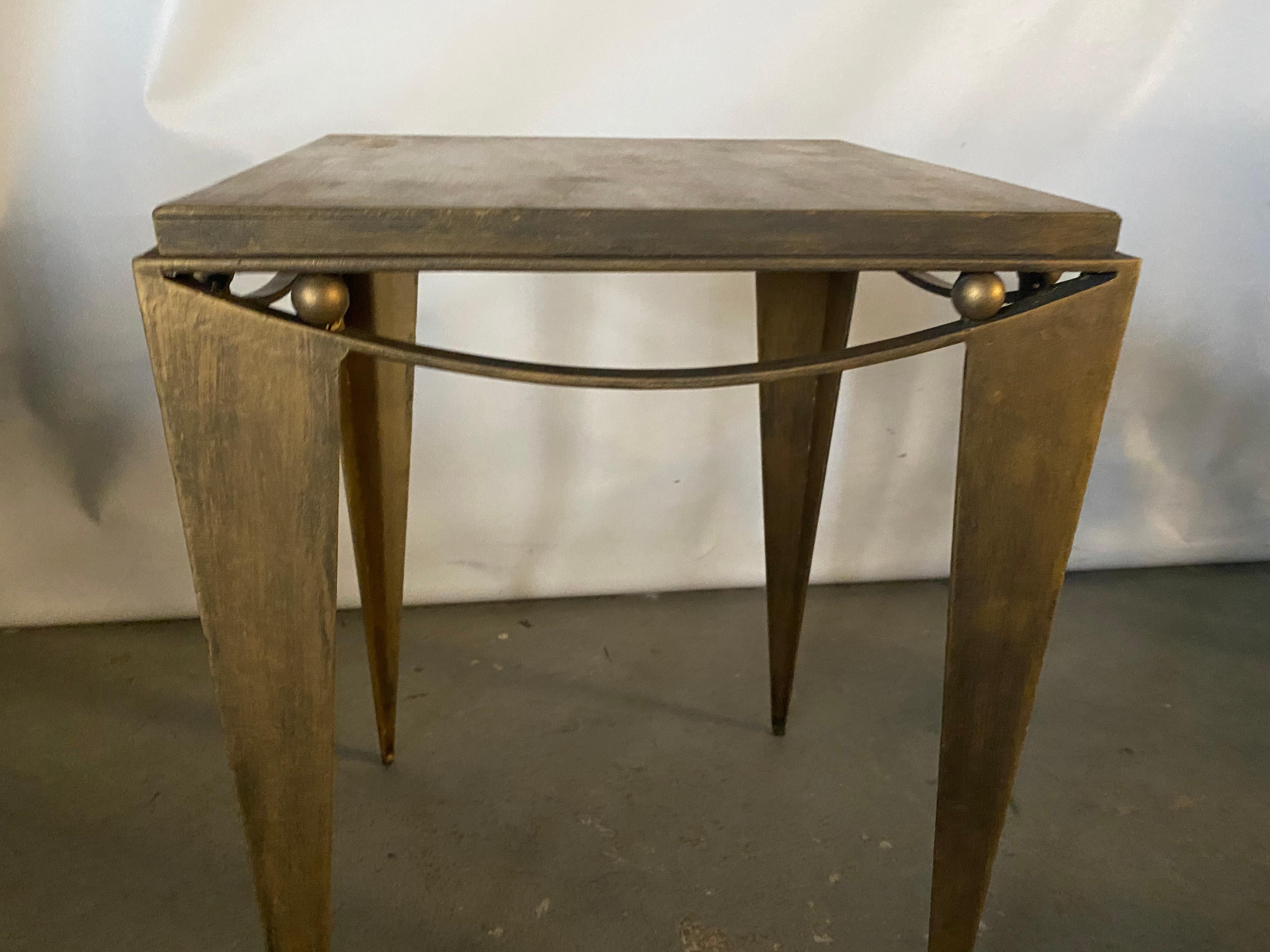 Mid-Century Modern Contemporary Wrought Iron Gold Tone Modern Side Table For Sale