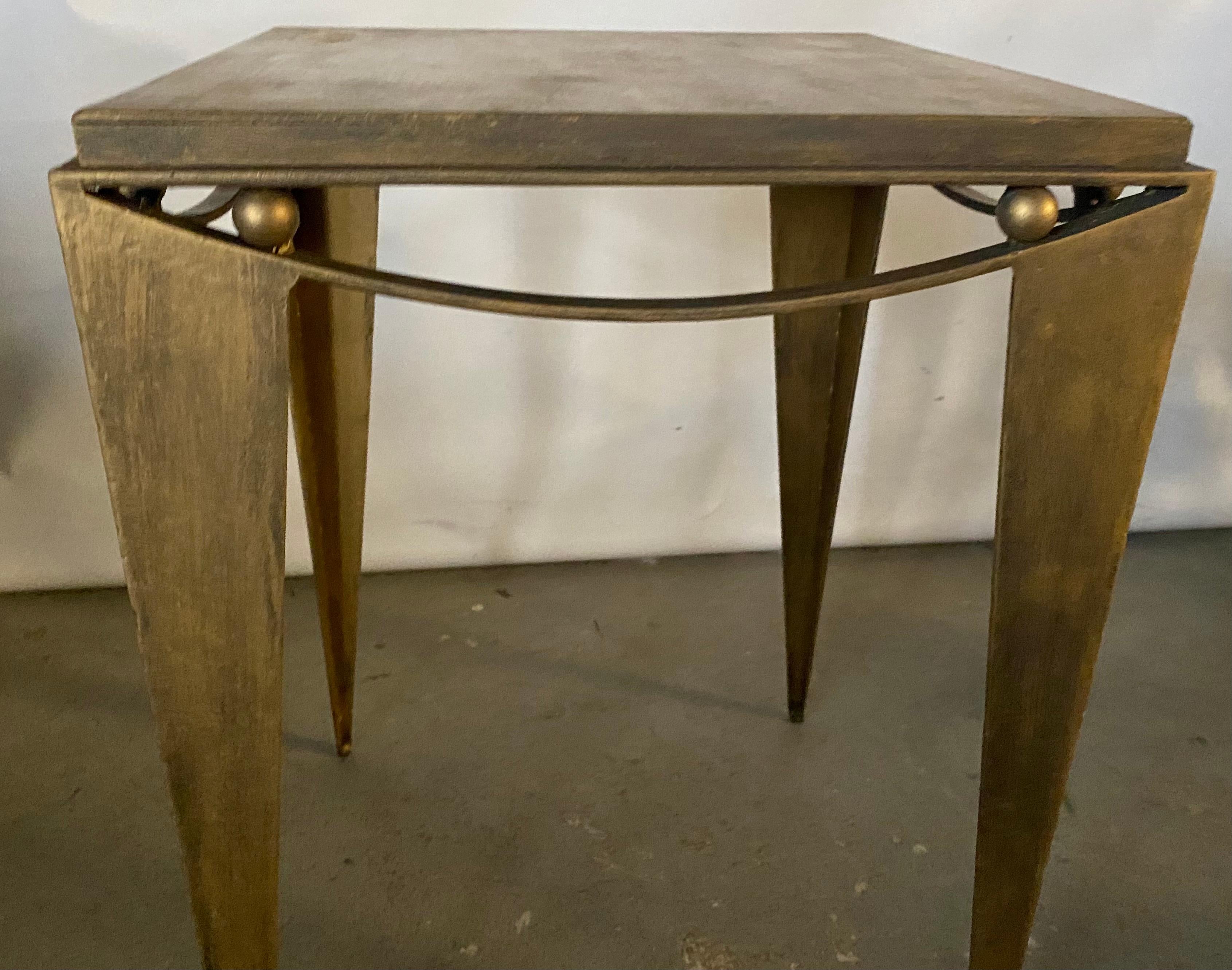 European Contemporary Wrought Iron Gold Tone Modern Side Table For Sale