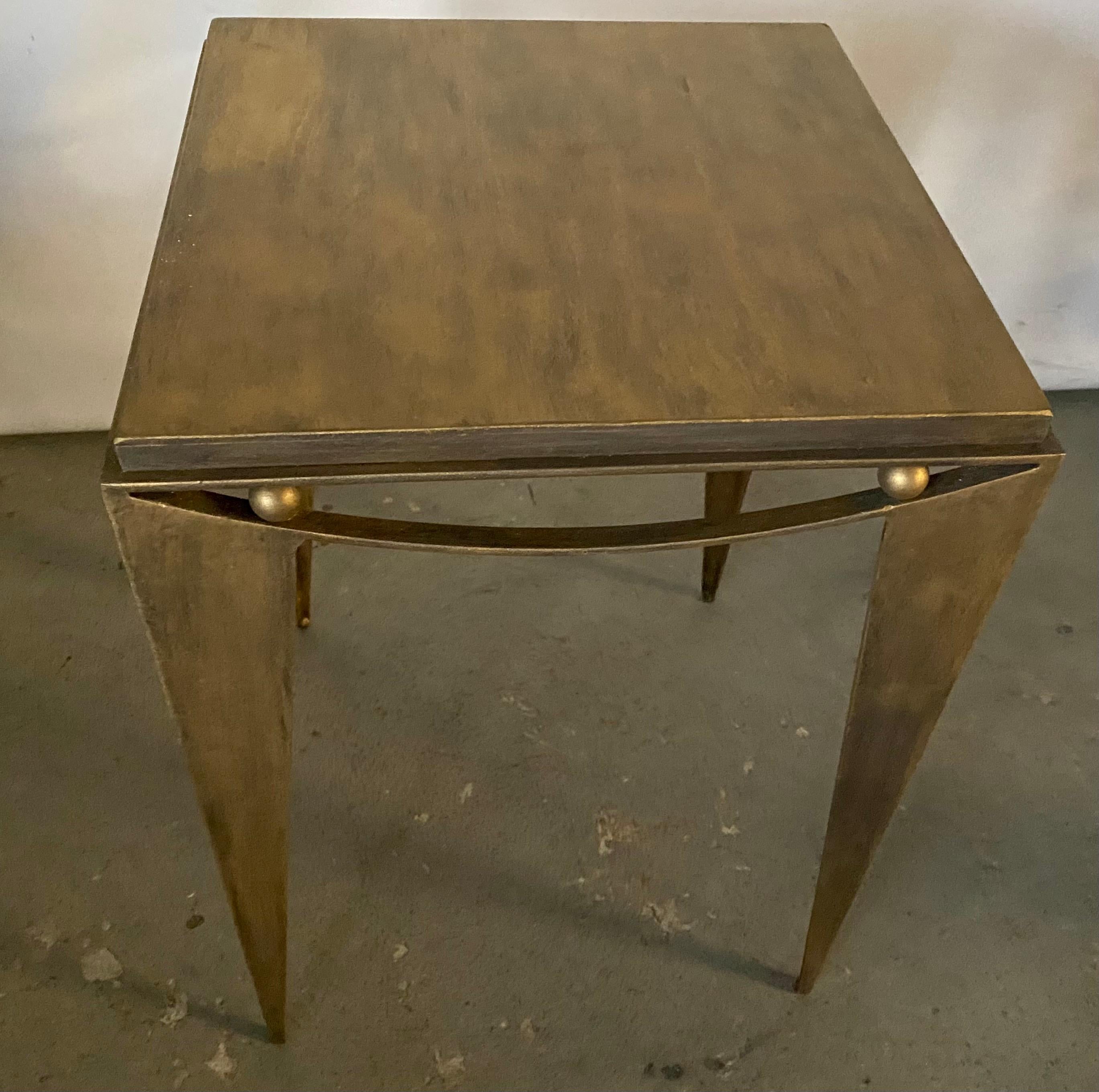 Contemporary Wrought Iron Gold Tone Modern Side Table In Good Condition For Sale In Sheffield, MA