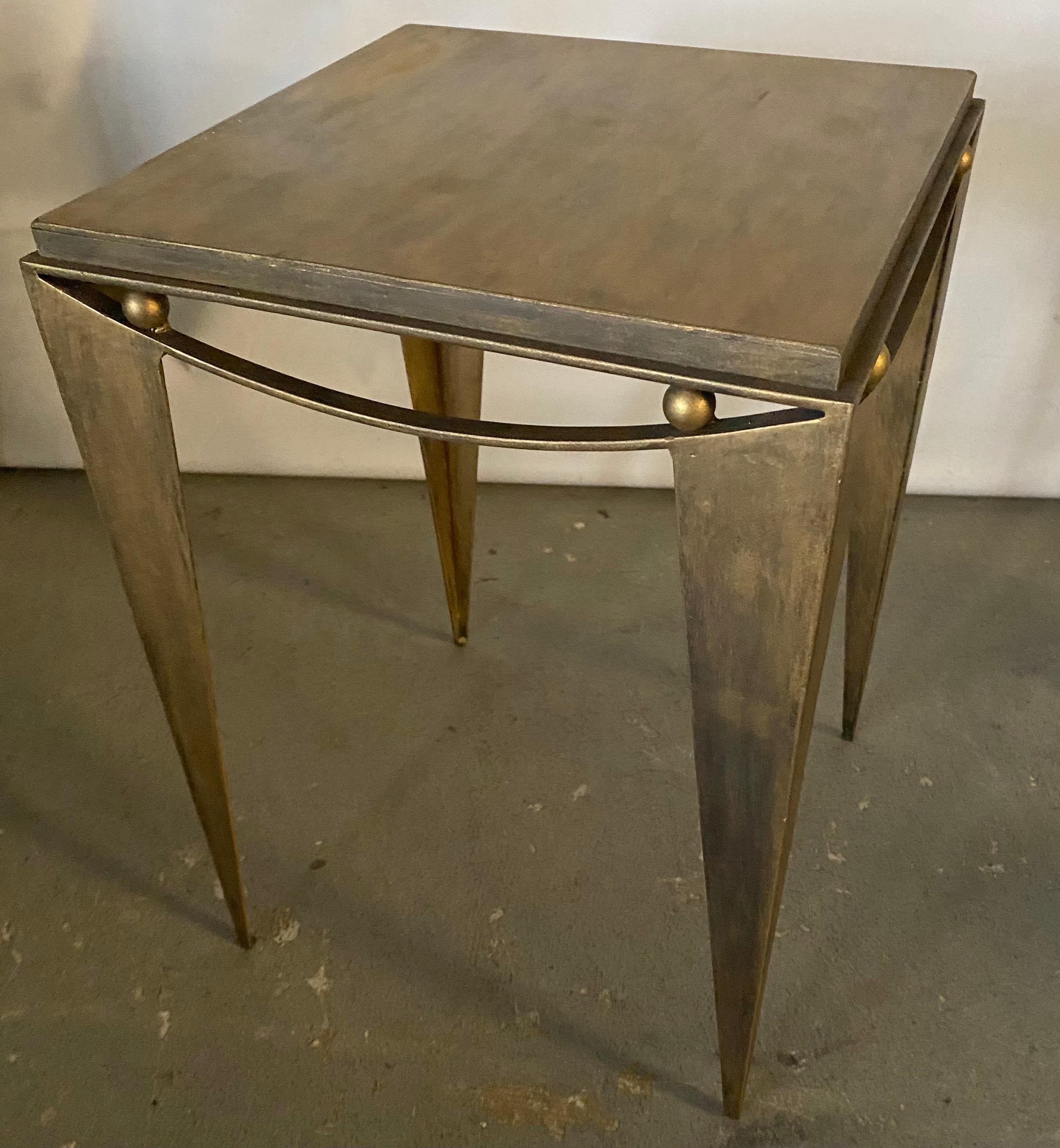 20th Century Contemporary Wrought Iron Gold Tone Modern Side Table For Sale