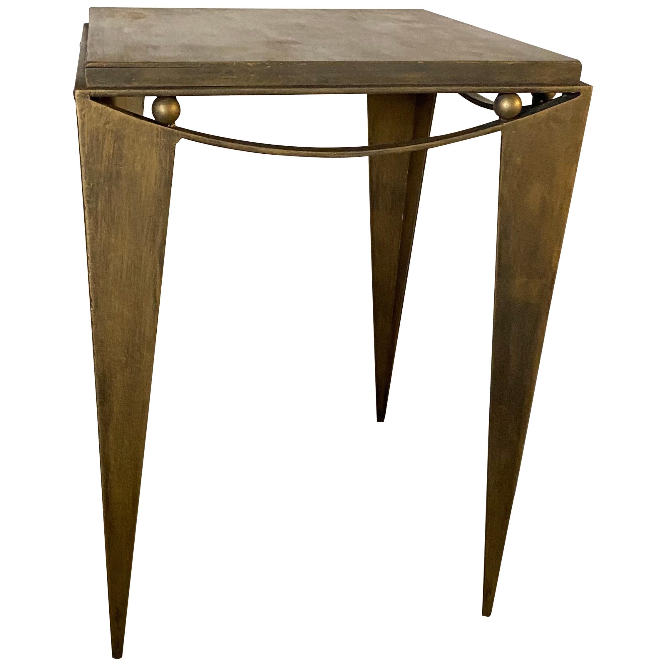 Contemporary Wrought Iron Gold Tone Modern Side Table