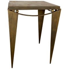 Contemporary Wrought Iron Gold Tone Modern Side Table