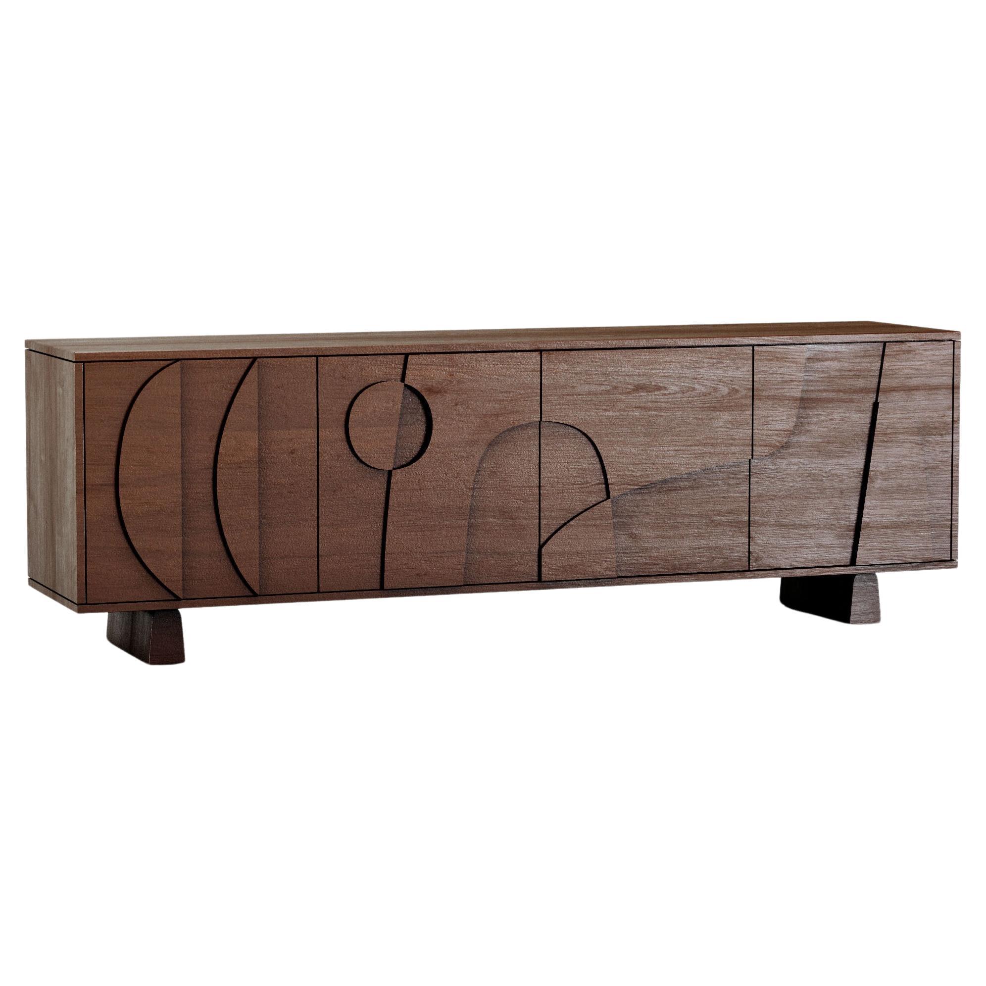 Contemporary 'Wynwood' 4 Sideboard by Man of Parts, Whiskey Oak, Short Legs For Sale