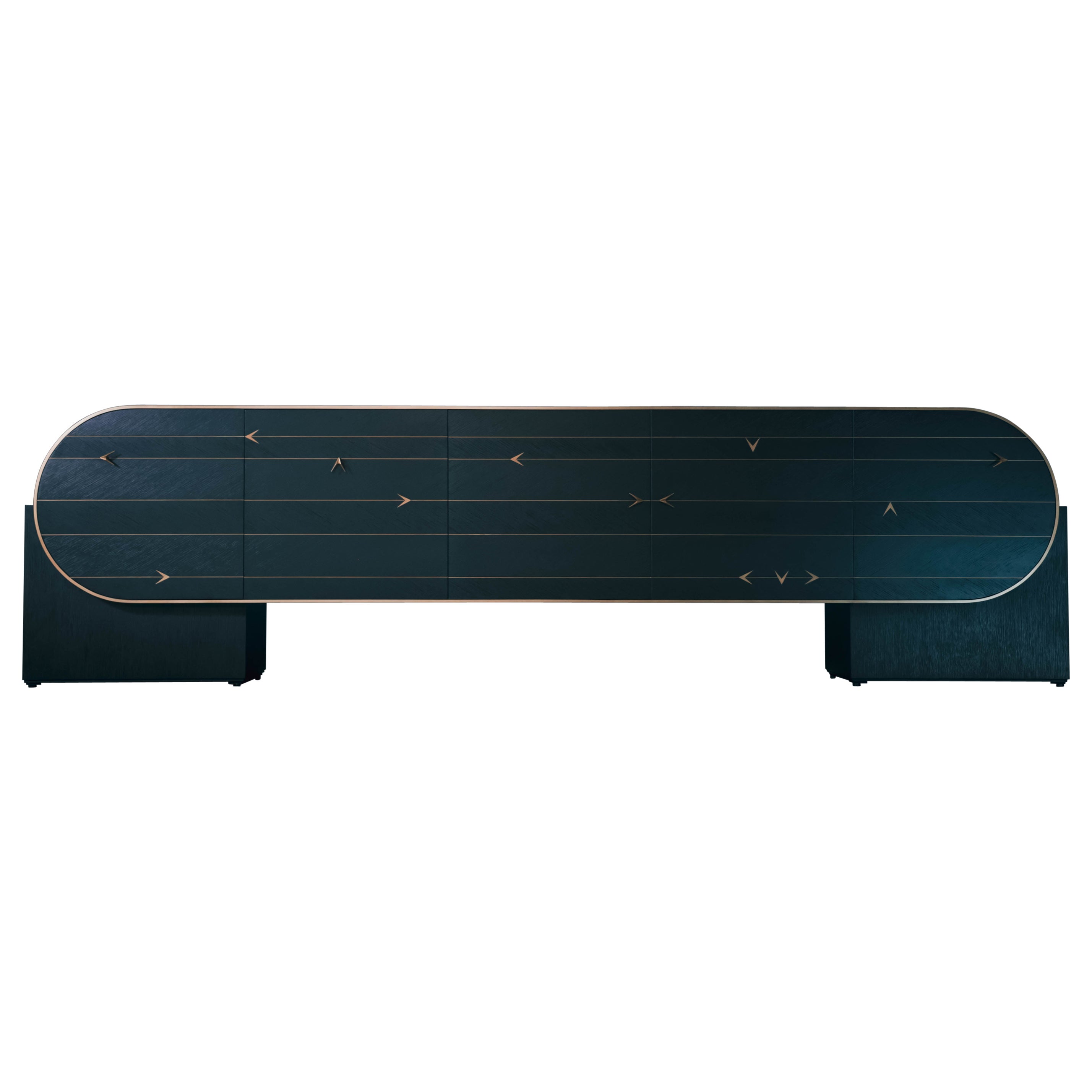 Cabinet "X" contemporain en Oak Oak français teinté noir et incrustations de laiton. en vente