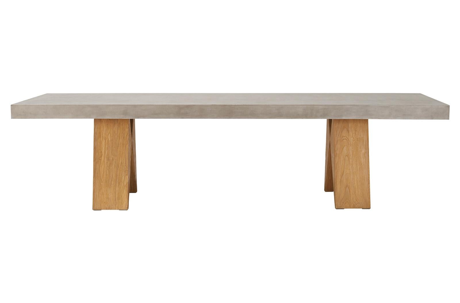 concrete and teak dining table