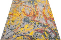 Contemporary Yellow Abstract Tibetan Wool and Silk Rug