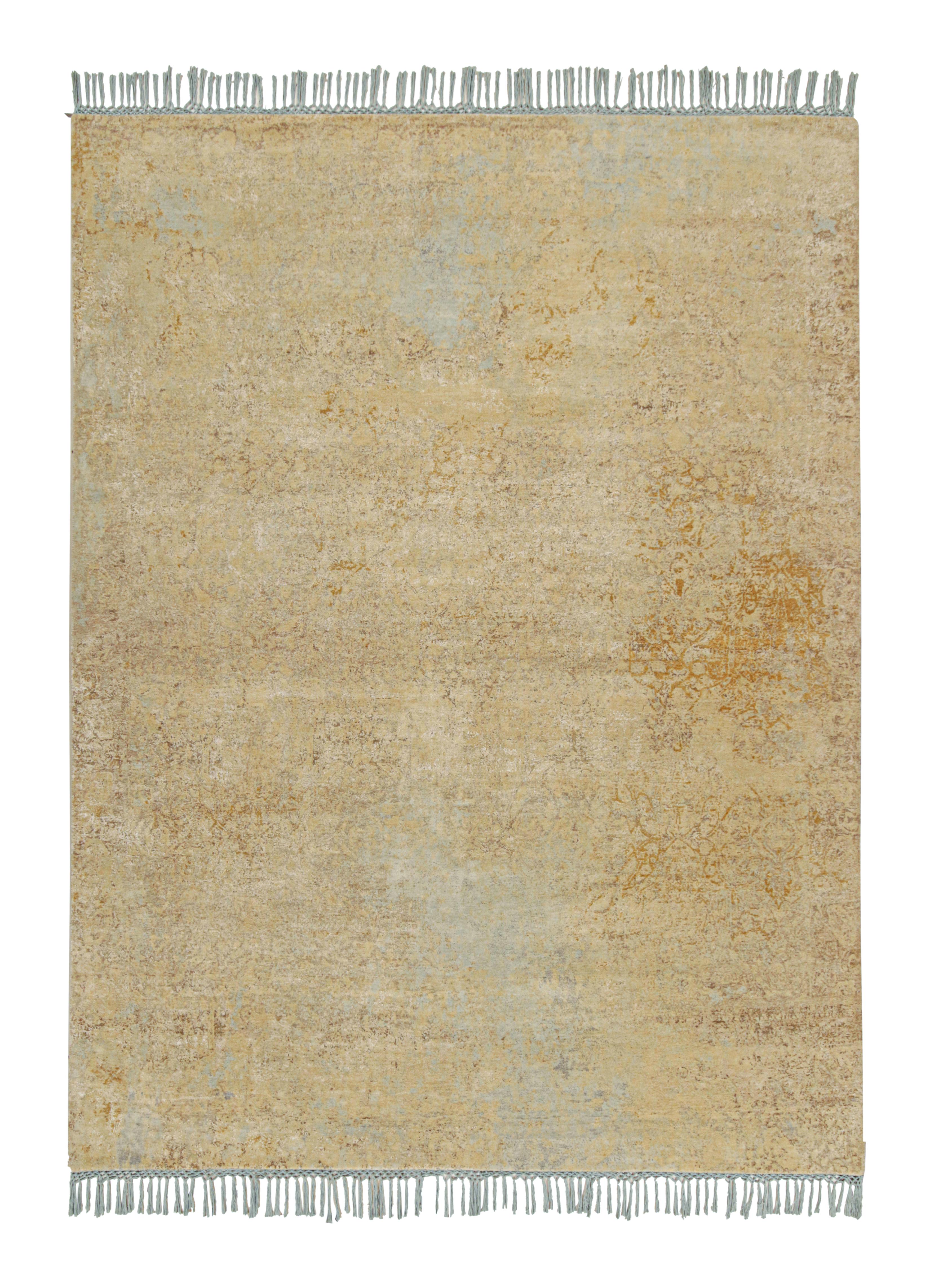 Rug & Kilim’s Farahan style Transitional Rug in Gold and Blue All Over Pattern